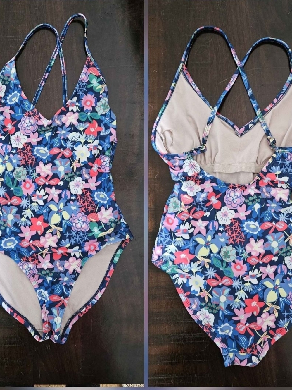 Womens XS Tea Collection One-Piece Swimsuit - Navy Pink Blue